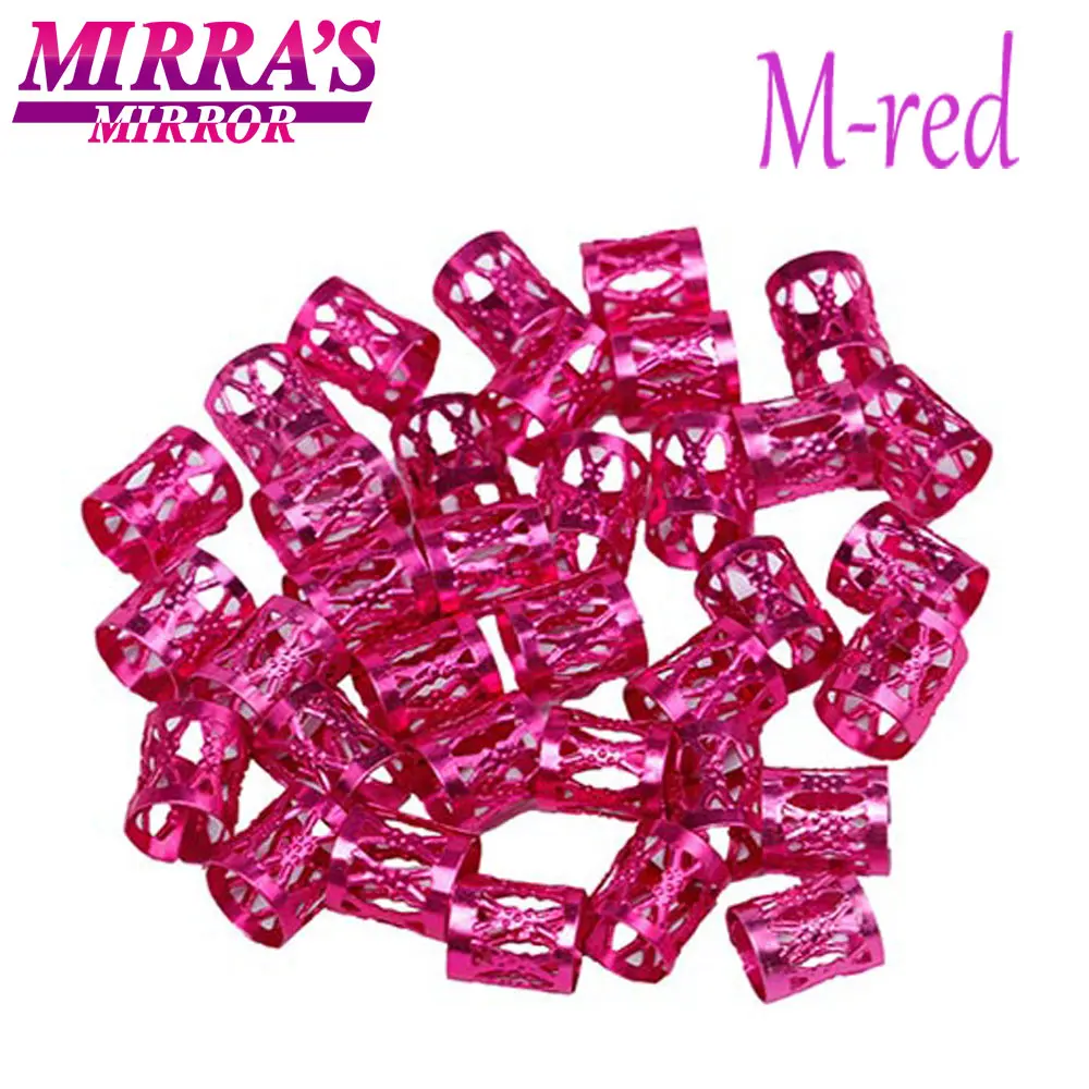 Mirra's Mirror, 100 шт, смешанные аксессуары для дредов, золотые бусины для волос, для косичек, серебряные кольца для волос для девочек, регулируемые манжеты, клипсы - Цвет: 100pcs M-red