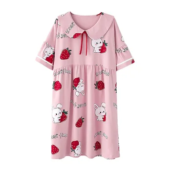 

2020 New Summer Sleep Dress Night Dress Women Cotton Loose Short Sleeved Pregnant Plus Size Student Nightwear Homewear Nightgown