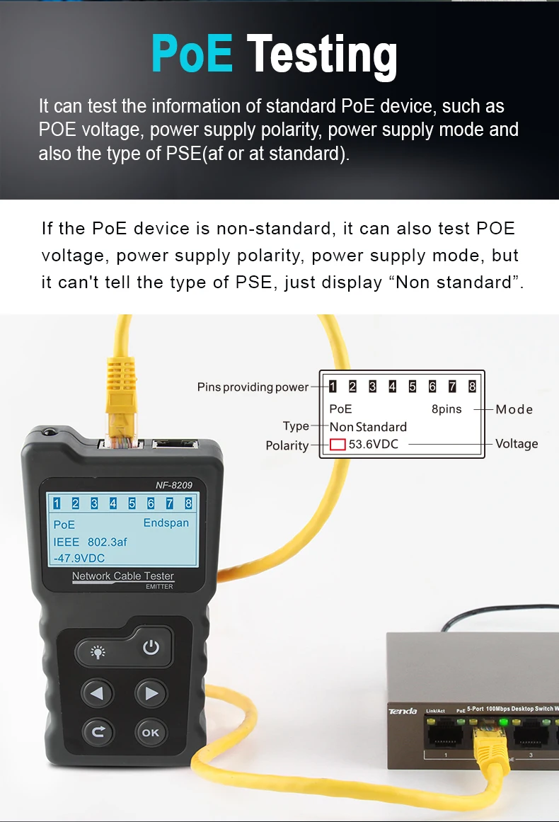 NOYAFA NF-8209/NF-488 RJ45 Cable Tracker Lan Tester PoE Ethernet cat5 cat6 Network Tools LCD Display Measure Length networking tools