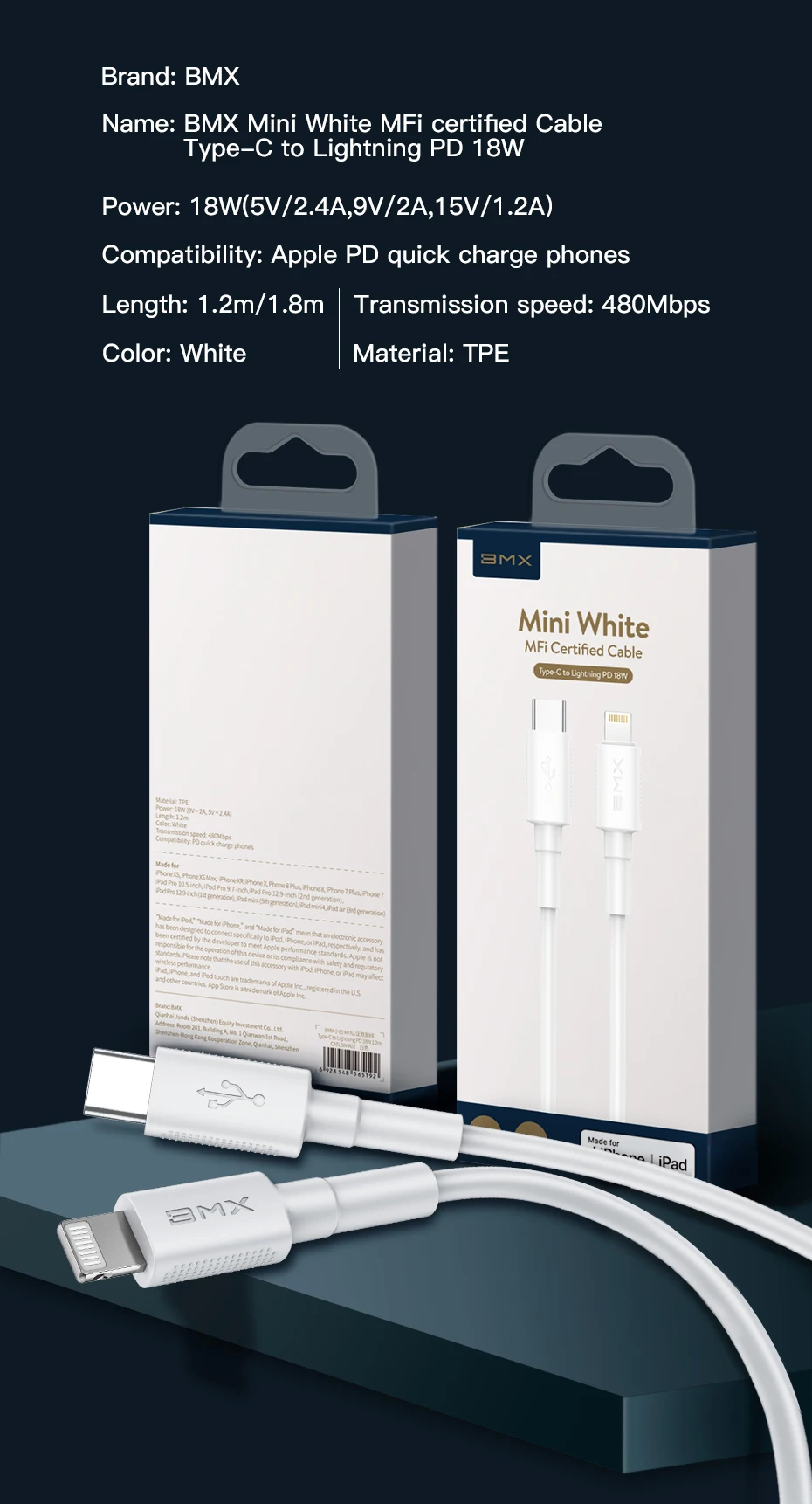 MFI usb type c к lightning Кабель PD Быстрая зарядка для iPhone 11 pro xs max xr 8 7 6 plus 5 apple ipad телефон зарядное устройство линия 2 м 18 Вт