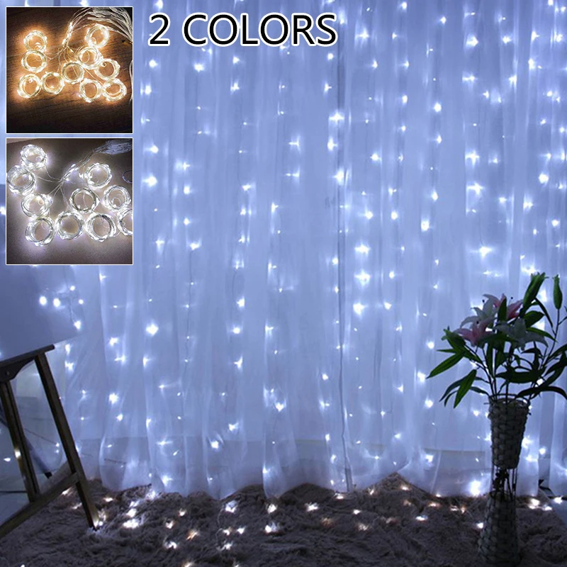 300LED гирлянды для штор, сказочные огни для свадебной вечеринки, теплые белые лампы в/на открытом воздухе