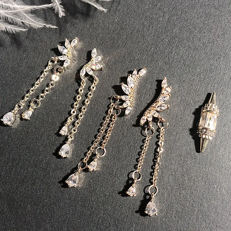 5pcs 3D Angel wings tassel pendant Zircon Nail Art Crystal metal manicure nail accessories For DIY Nails Decorations charms | Красота и