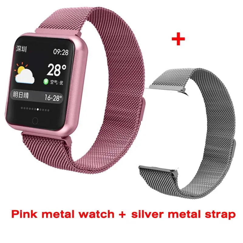 metal add metal Смарт-часы P68, ремешок IP68, водонепроницаемые, умные часы, динамический пульсометр, монитор артериального давления для iPhone, Android, спортивные часы для здоровья - Цвет: metal add metal
