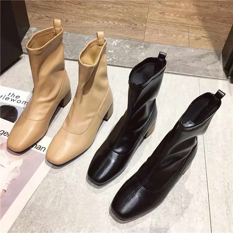 Bootee/ г. Женские ботинки на среднем каблуке со шнуровкой Женская обувь на резиновой подошве Роскошные Дизайнерские ботиночки для дождливой погоды Дамская Осенняя мода до середины икры
