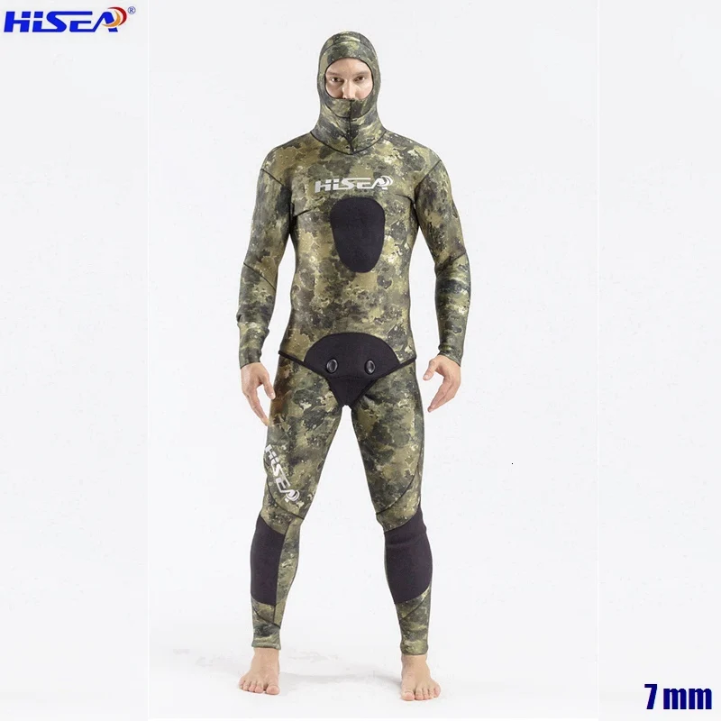 Men Professional 5mm 7mm for Taiwan YAMAMOTO Neoprene Spearfishing Suits Available Hooded Sealed two piece Diving Dry Wetsuits - Color: green suit 7mm