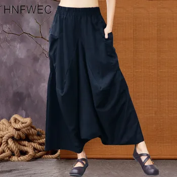 

2019 Spring New Tie Pocket Loose Large Size Three-color Linen Wide Leg Pants Fashion All-match Women's Clothing W037
