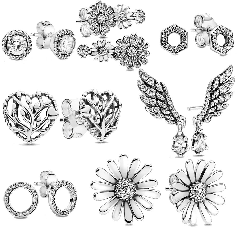 

Fashion 100% 925 Sterling Silver Earrings Pave Setting Daisy Flower Statement Stud Earrings Women Sterling Silver Jewelry Gift