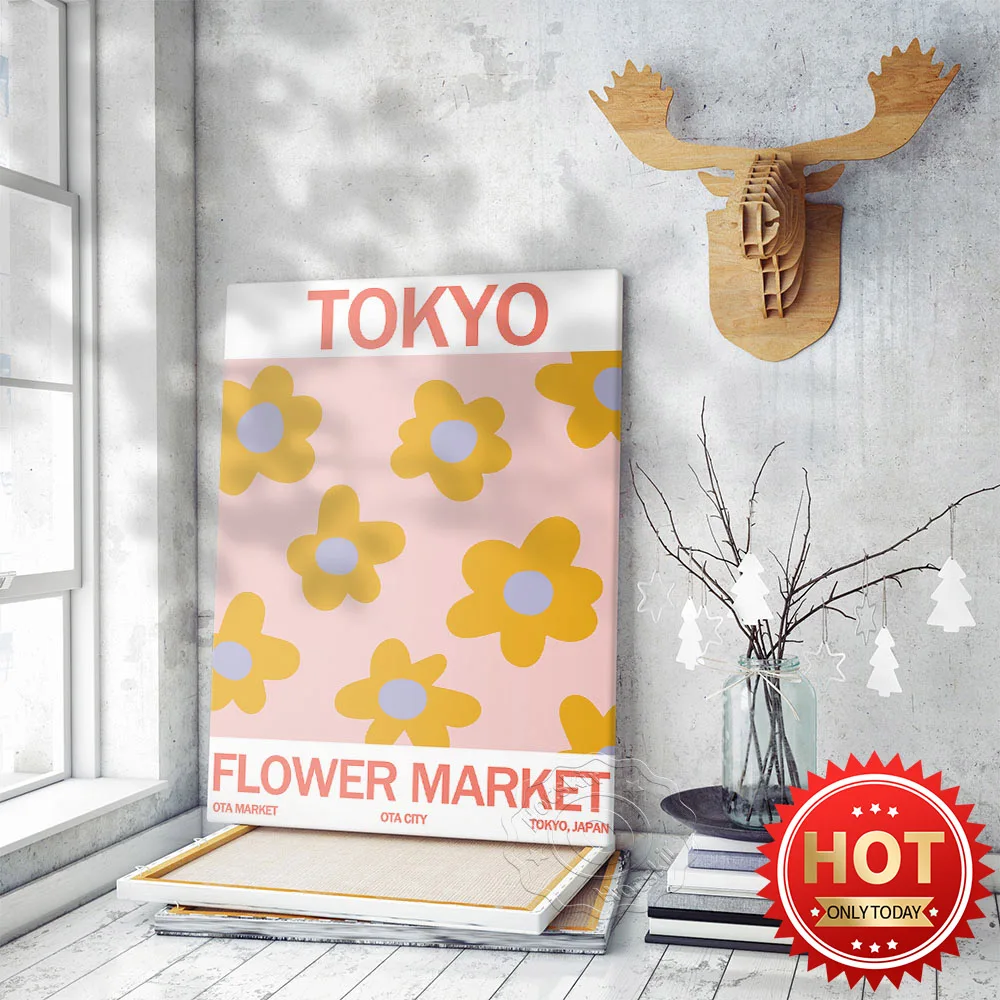 

Tokyo Flower Market Poster, Tokyo Japan Flower Wall Art Prints, Modern Flower Illustration Art Wall Stickers, Home Decor Mural