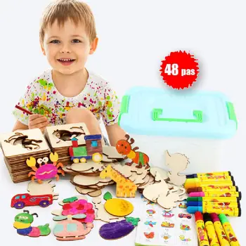 

48pcs Baby Board School Paint Tool Educational Coloring Book Paint Learning Coloring Board Drawing Board Wooden Drawing Toy Gift