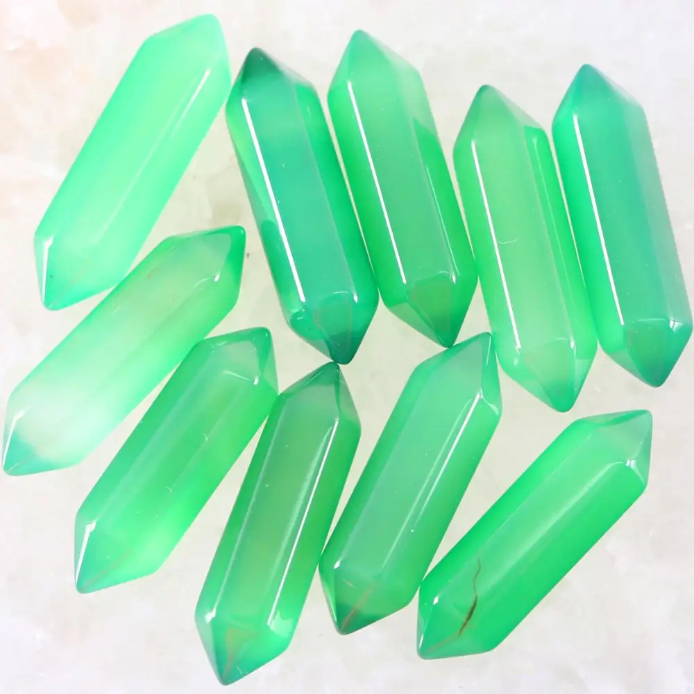 8x32MM Natural Stones Green Onyx Hexagonal Healing Pointed Reiki Chakra No Drilling Hole Beads Fit Pendant 5Pcs K391 | Украшения и