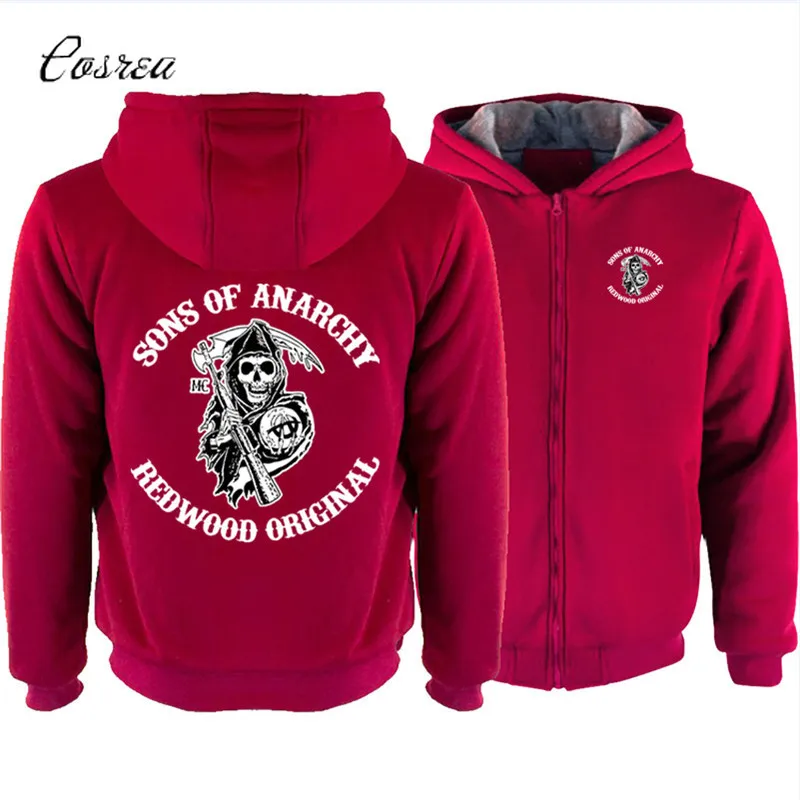 Tv Sons of Anarchy/мужские пальто на молнии больших размеров с принтом SOA; повседневные толстовки; зимние Утепленные толстовки с капюшоном в стиле панк; куртки