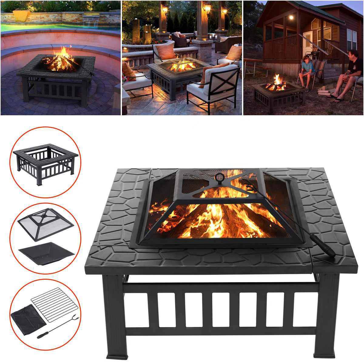3 in 1 Outdoor Garden Fire Pit BBQ Firepit Brazier Stove Patio Heater