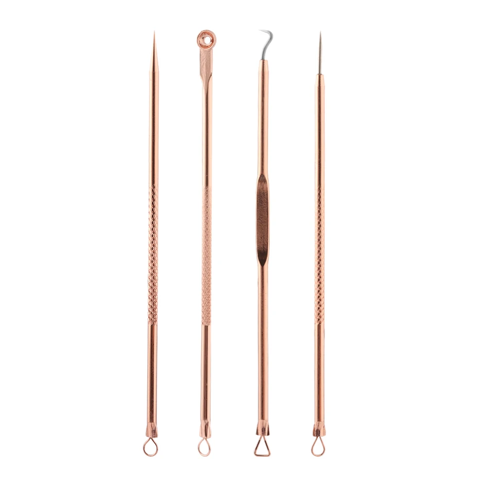 Rose Gold 4 шт./компл. и черных точек прыщей иглы акне инструмент для удаления прыщей, инструмент для удаления Нержавеющая сталь пятно на лице Лечение Уход за кожей лица автомобиля - Цвет: Rose Gold