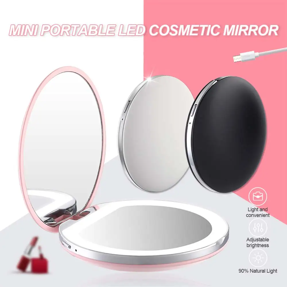 3X Magnifying Light Makeup Mirror Mini Round Portable LED Make Up Sensing USB Chargeable Mirrors for Women | Красота и здоровье