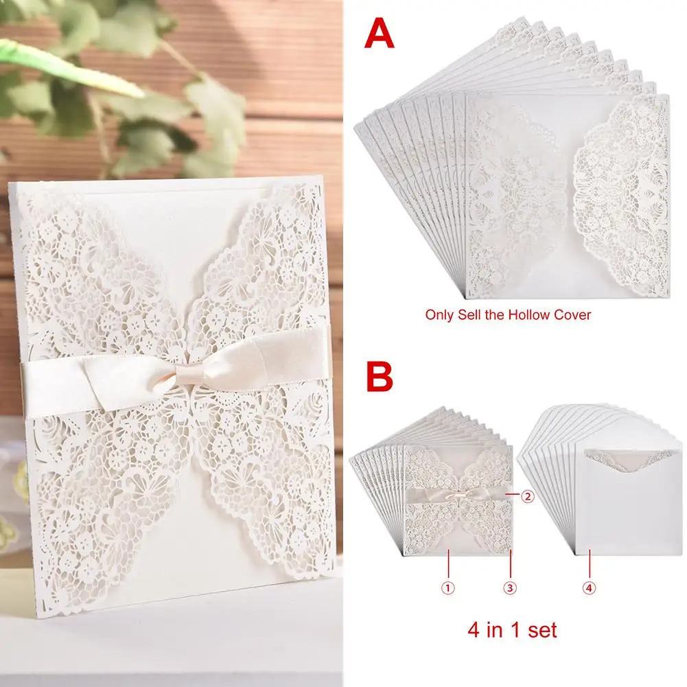  10PCS European Style Elegant Delicate Carved Lace Wedding Party Invitations Cards Wedding Party Dec - 4.00058E+12