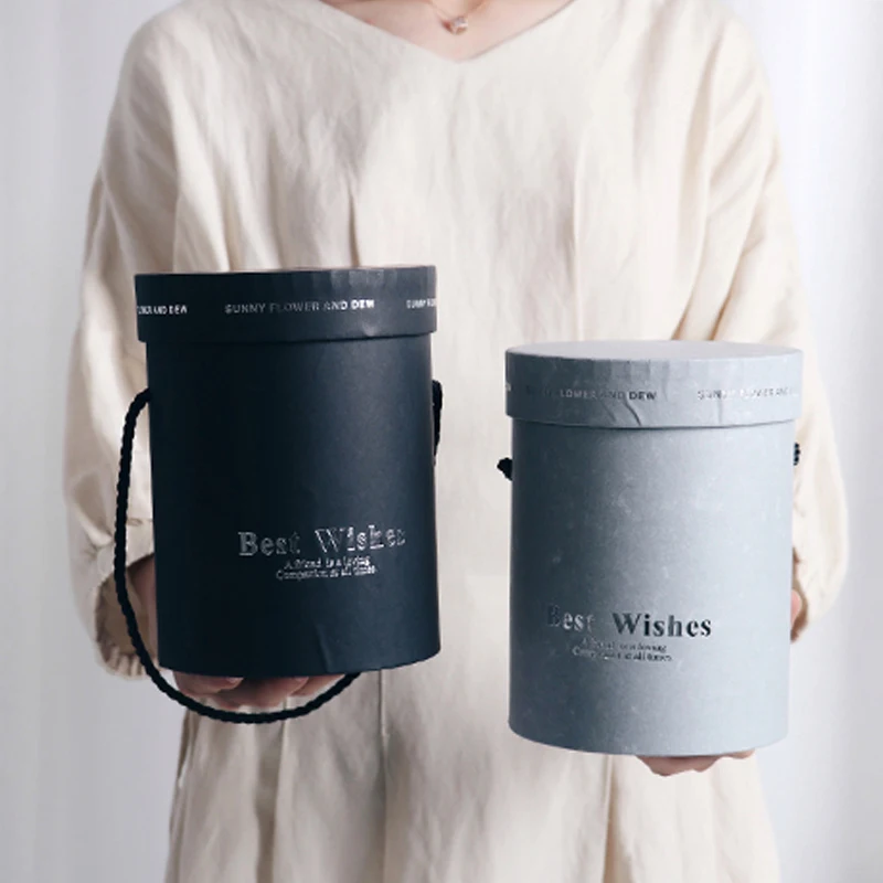 Small Round Portablle Paper Box with Lid Hug Bucket Birthday Party Favor Flower Bouquent Gift Packaging Home Dacoration Boxes