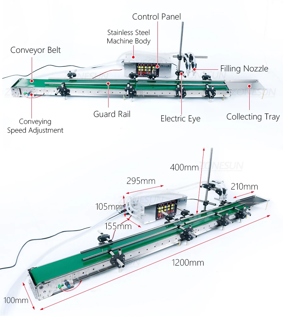 ZONESUN ZS-DPYT200L  Automatic Liquid Filling Machine with 1.2m Conveyor