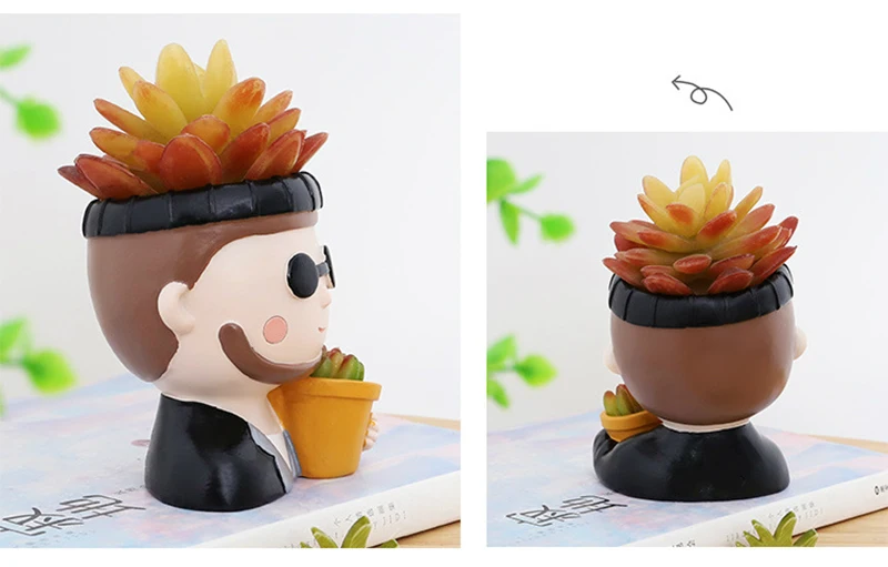 Cute Human Face Vase Succulent Planter Resin Vase Cartoon Character Decorative Head Face Flower Pot Indoor Desktop Ornaments