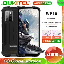 OUKITEL WP10 5G IP68 wodoodporny wytrzymały smartfon 6.67 ''FHD + 8000mAh 8GB + 128GB 48MP Quad Camera NFC 5G telefon komórkowy