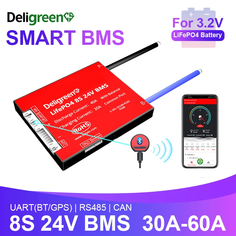 

Smart BMS 8S 48V 30A 40A 60A Bluetooth App on phone rs485 by PC for 3.2V rated Lifepo4 BMS NTC