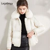 Lagabogy 2024Real Fox Fur Collar Winter Women 90%White Duck Down Jacket Ladies Short Warm Puffer Coat Female Loose Vintage Parka 4