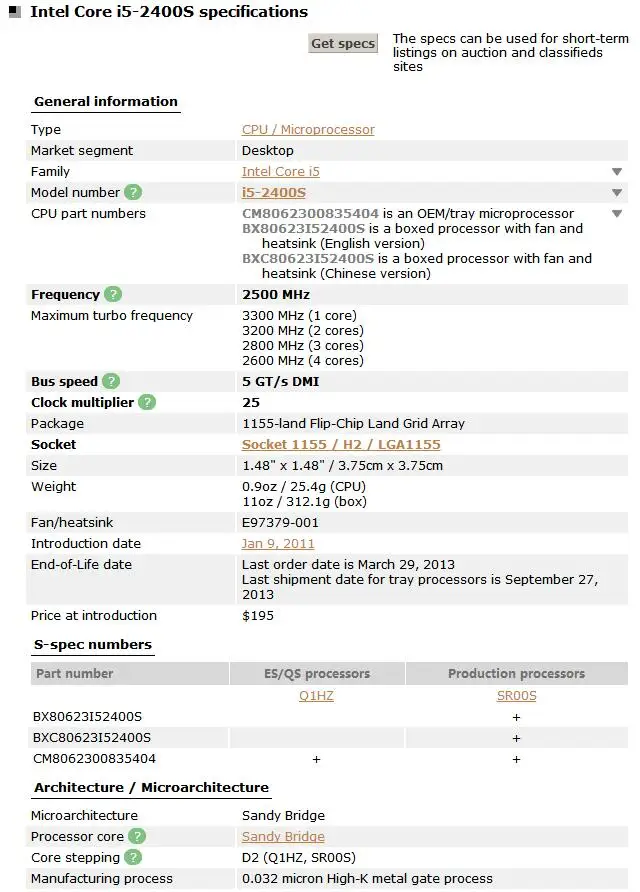 Процессор Intel i5 2400S четырехъядерный 2,5 ГГц LGA 1155 TDP 65 Вт 6 Мб кэш-памяти i5-2400S настольный процессор протестированный рабочий