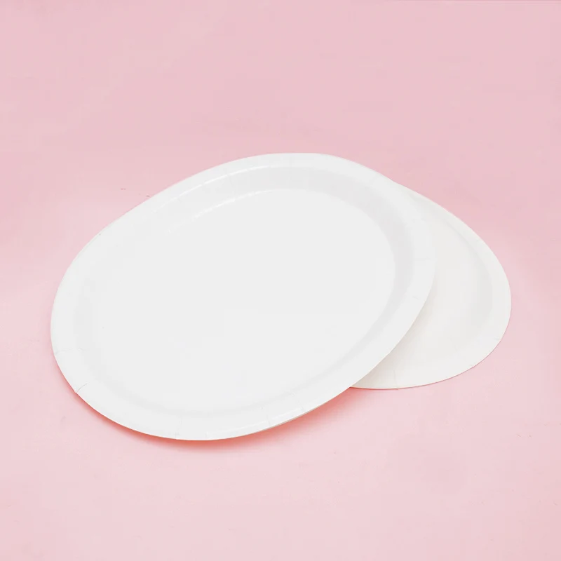 

10" 50pcs Disposable Oval Plates Pure White Paper Party Birthday Tableware Favors Eco-Friendly Decoration Supplies Raw Kraft