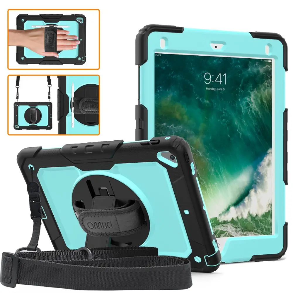 

2017 2018 iPad 9.7 Case Cover For iPad 5/6th Generation iPad Air 1 2 For Tablet Shell Stand Protection Fundas Rotate Hand Strap