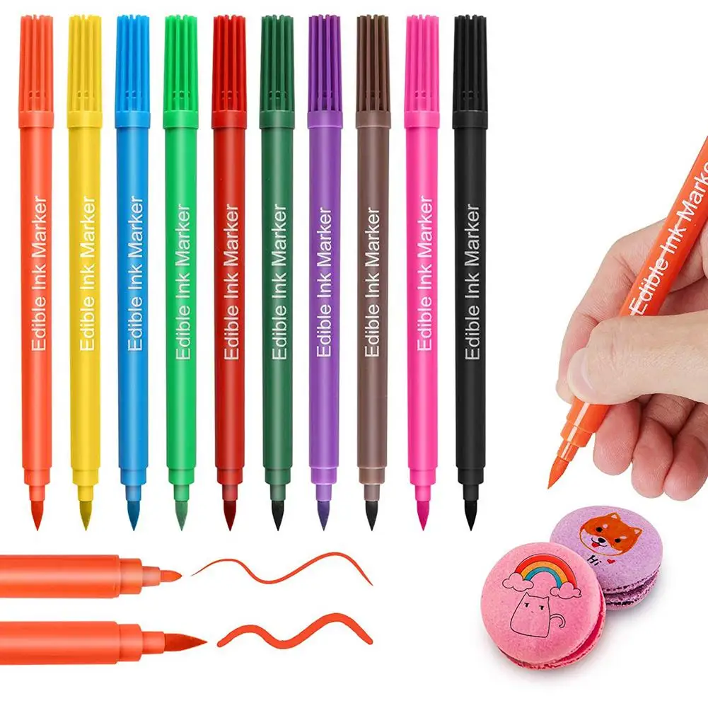 10 Pcs DIY Edible Pigment Pen Food Drawer Color Pencils Markers Cake Biscuit Cookie Painting Decorating Tool Bake Accessories
