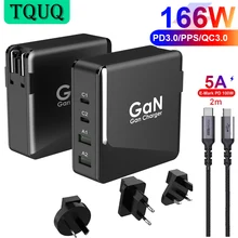 4port 166W GaN Power Adapter, 100W USB C PD3.0 PPS and 18W QC3.0 QC4.0+ Fast Charger For MacBook Xiaomi Laptop Samsung Note 10