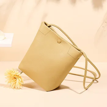 

women Bag Genuine Leather 2020 New Style Mini Bucket Bag Korean-style Fashion Shoulder Bag Full-grain Leather Trend Shoulder Bag