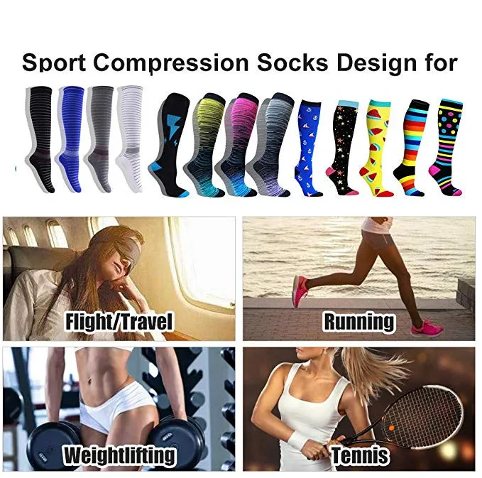 6 стилей, компрессионные носки для мужчин и женщин, подходят для занятий спортом, черные Компрессионные носки для защиты от усталости и боли, гольфы до колена