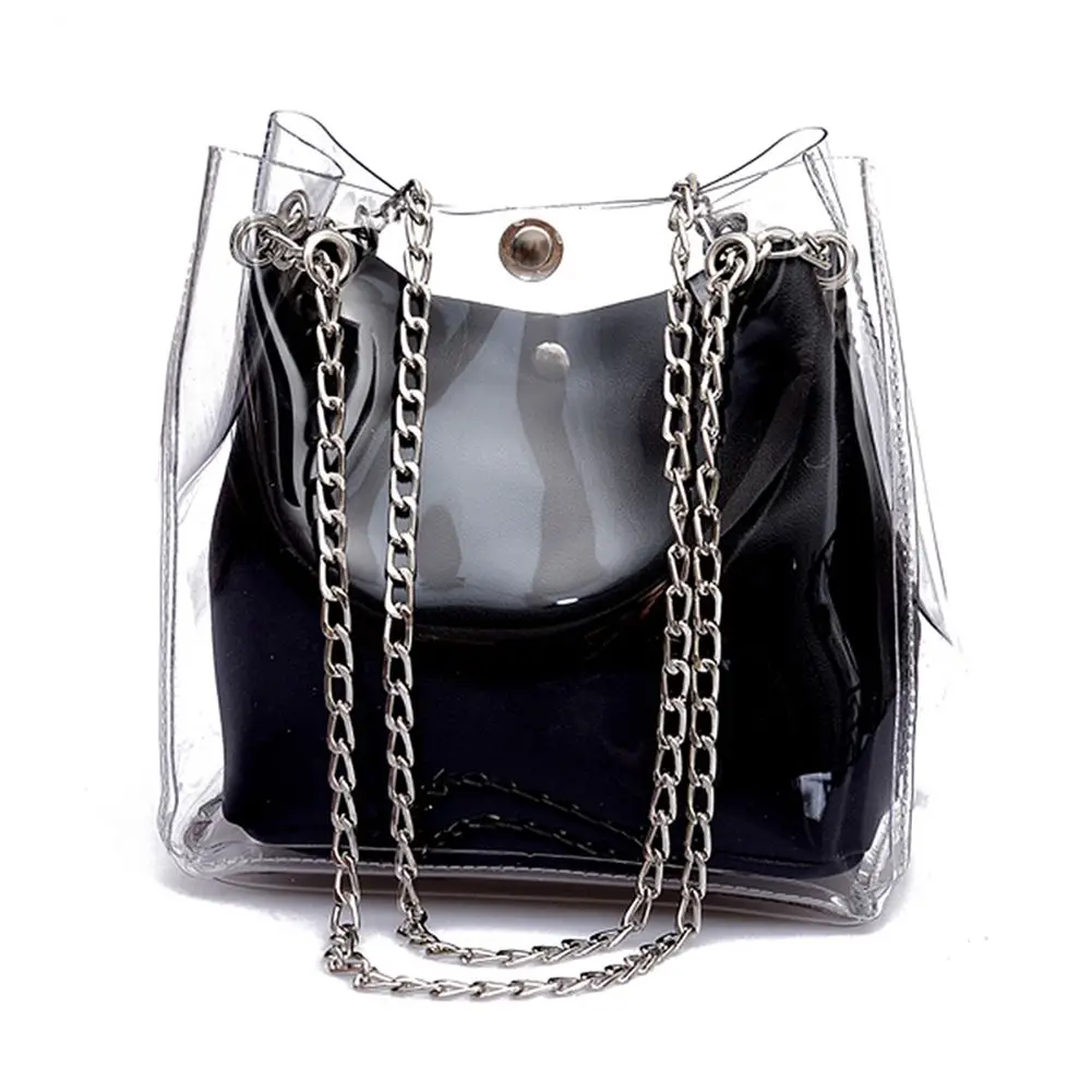 

Women Small Bucket Bags Plastic Transparent Totes Composite Chain Bag Female Mini Jelly Handbags