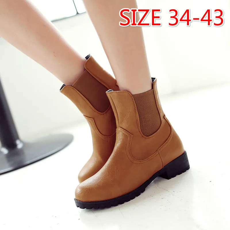 

Slip on Round Toe PU Ankle Boots for Women 2019Thick Heels Rubber Platform Boots for Women Short Boots Women Martin Boots autumn