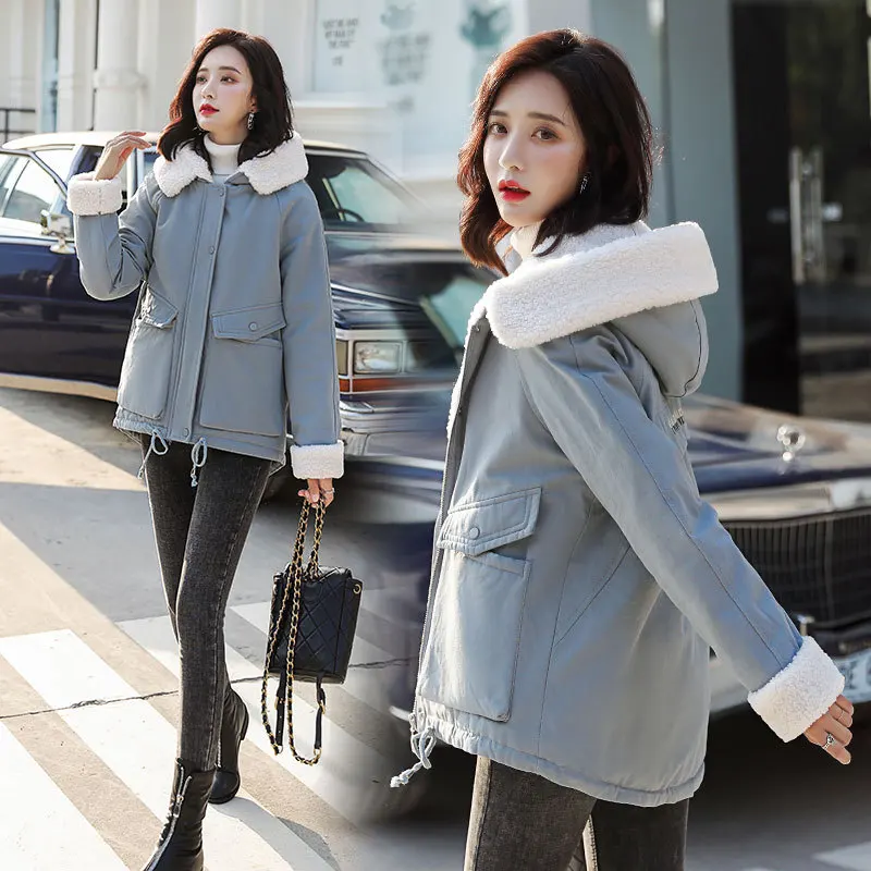 

Cotton Coat Women's Short 2019 New Style Korean-style Winter Loose-Fit BF plus Velvet Embroidered Cotton-padded Jacket Casual Th