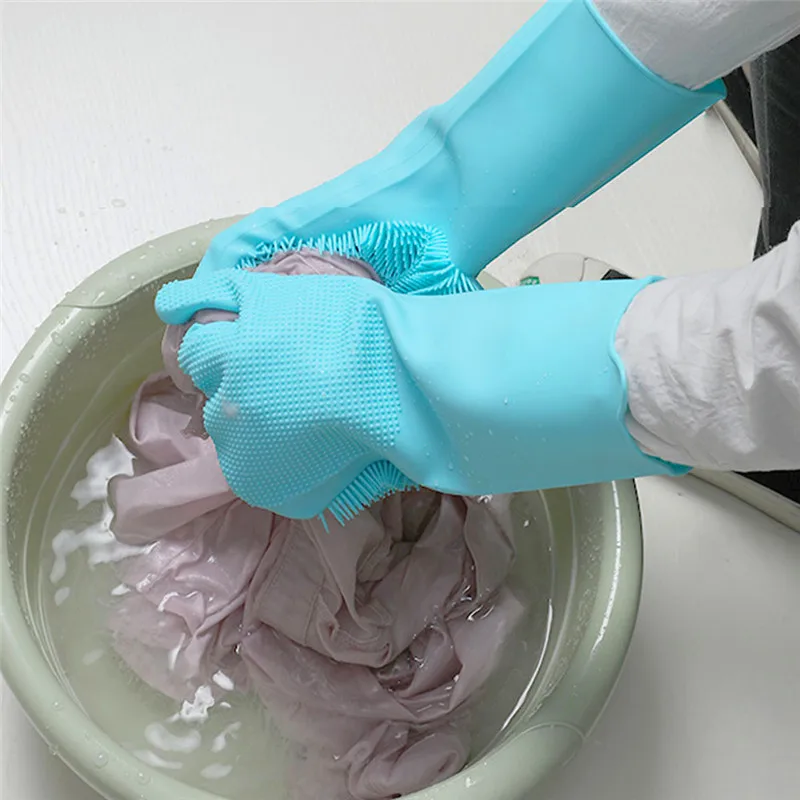 Magic Silicone Scrubber Rubber Cleaning Gloves Dusting Dish Washing Pet Care Grooming Hair Car Insulated Kitchen Household Glove