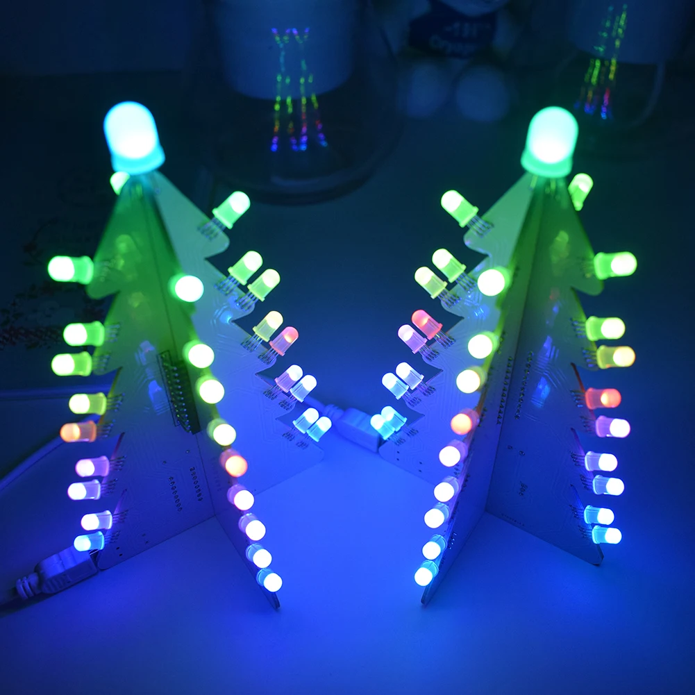 

2020 New LED Christmas Decoration Gift DIY Acrylic 3D Full Color Changing Mini USB Christmas Tree Electronic Learning Kit