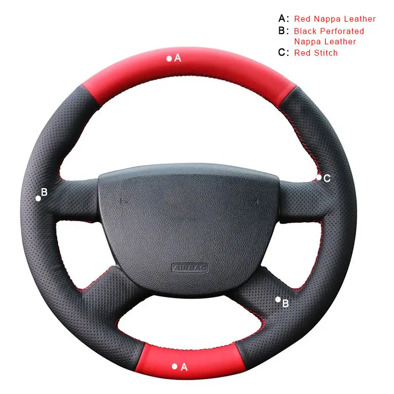 Авто оплетка на рулевое колесо для Ford Focus 2 2005-2011 для Ford Kuga 2008-2011 C-MAX 2007-2010 автомобильные рулевые чехлы - Название цвета: Nappa Leather