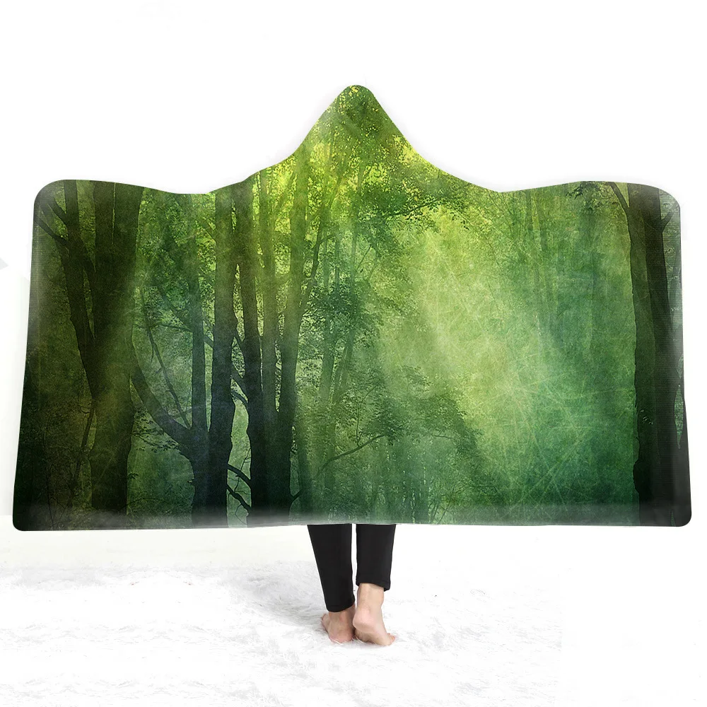 Psychedelic лес с капюшоном одеяло для взрослых детей с 3D принтом мягкое плюшевое одеяло портативный плед для дома путешествия пикника - Цвет: color10