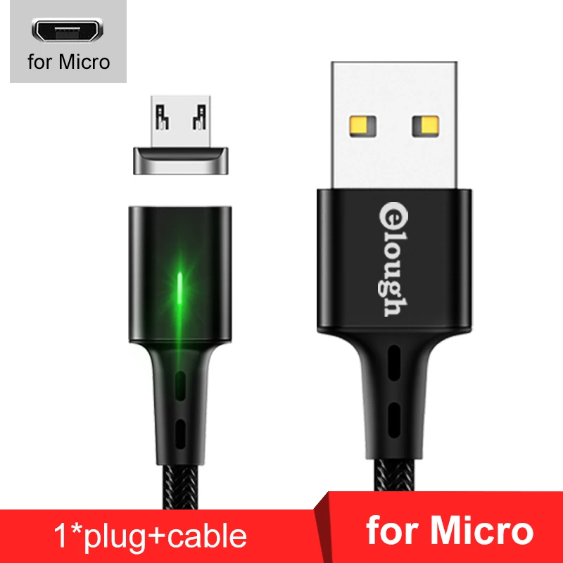 Elough 2 м Магнитный кабель usb type C кабель для iphone xr Micro usb кабель USB C шнур для зарядки телефона магнитное зарядное устройство для lightning Кабель Tipe c шнур для зарядки телефона - Цвет: Pure black for micro