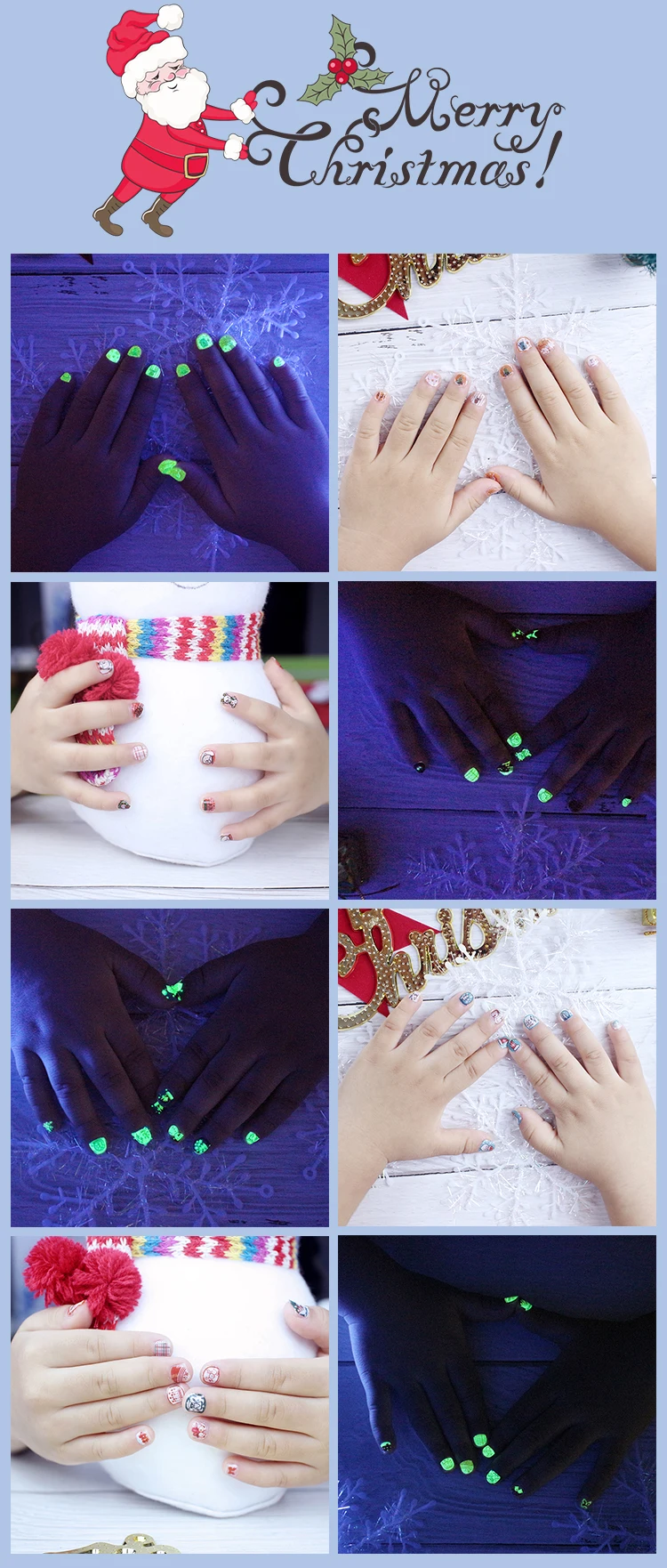 1 лист, светящиеся рождественские самоклеящиеся наклейки для ногтей для детей, рождественский подарок, Типсы для ногтей, цветок, 3D, маникюр, наклейки, сделай сам