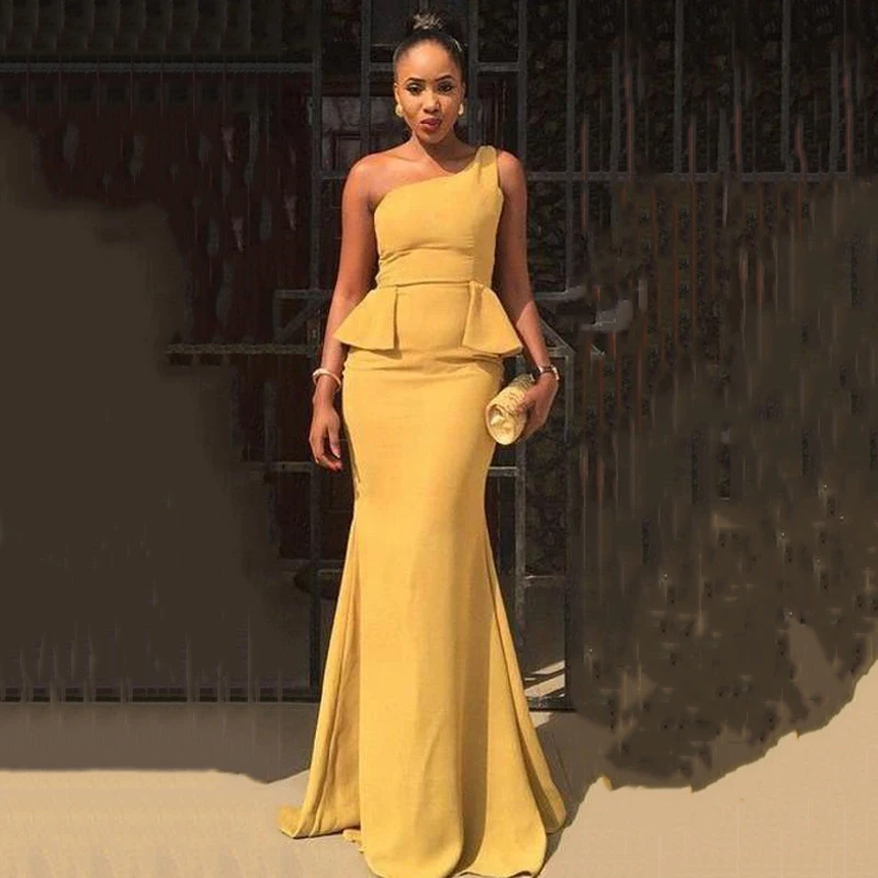 

Eightree One Shoulder Prom Dresses Yellow Satin Chic Mermaid Evening Gowns Zipper Formal Party Dress Arbric Dubai Robe De Soiree