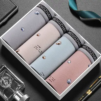 

4Pcs\lot Breathable Cotton Men Boxer Men Underwear Soild And Print Man Boxers Soft Underpants Male Panties Boxershorts Men