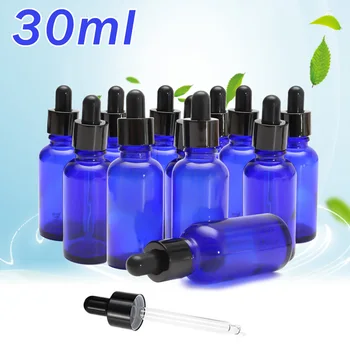

3pcs 30ml Blue Glass Bottle With Lotion Sprayer Essential Oil Spray Dropper Essence Empty Bottles With Black Plastic Cover