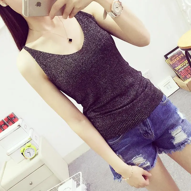 

Summer New Vest Strappy Knit Liangsi New V-neck Korean Version of Spring and Summer Sexy Slim-Fit Spring Tide Women's
