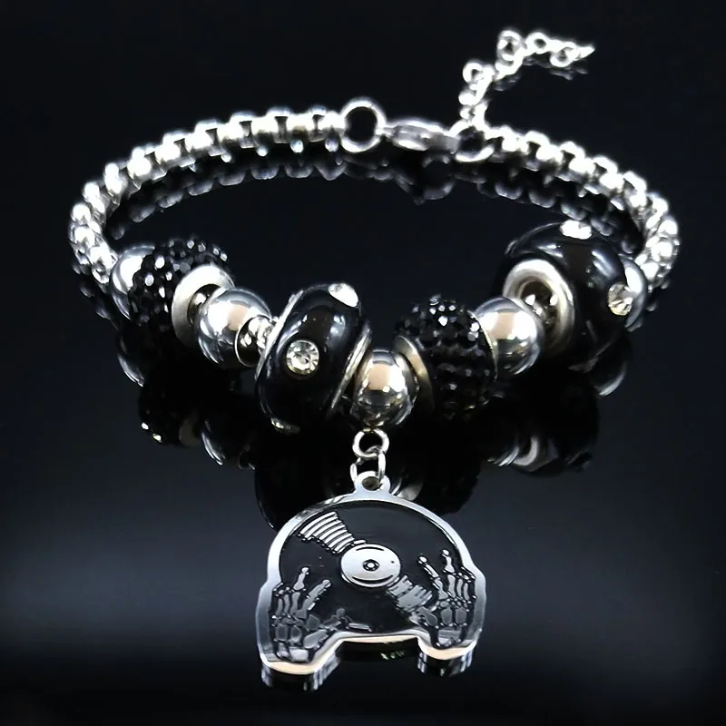 Music DJing Готический Кристальный браслет из нержавеющей стали, женский браслет с черной эмалью, ювелирные изделия, pulseira feminina B18583