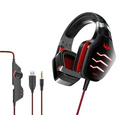 LED Light Gaming Computer Headset 3.5 USB Gaming Wired Headset Single Color LED Light Single USB Plug Adult Earphones with Led