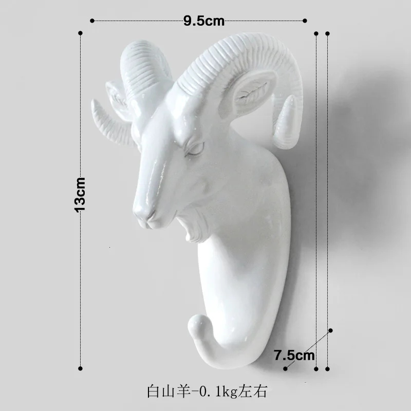 White Goat Модные крючки в форме животных, олени, стопки, носорог, лошадь, жираф, голова слона, настенная вешалка, вешалка для шляп, крючок, держатель, домашний декор - Цвет: White Goat