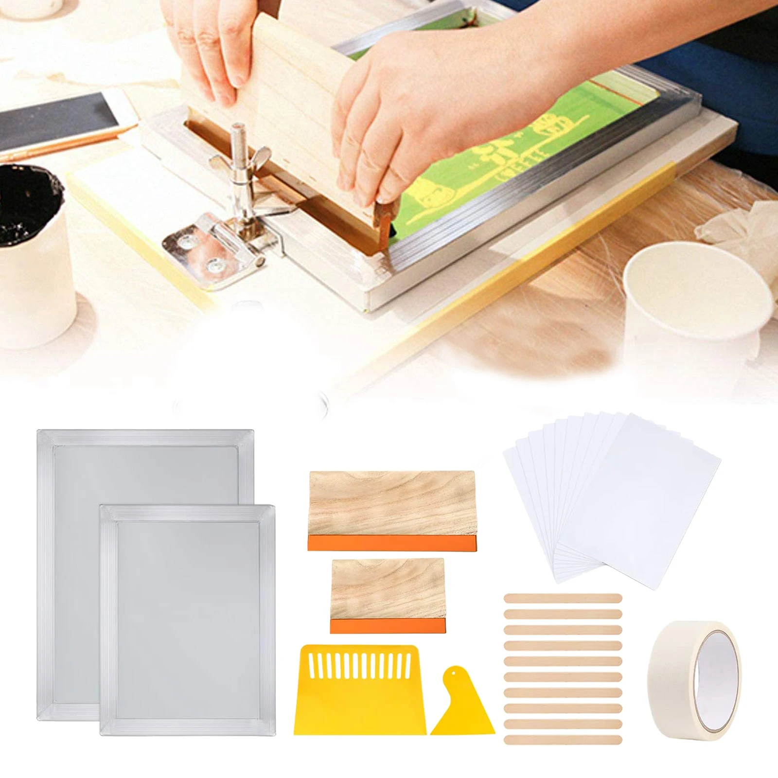 27Pcs Silk Screen Printing Starter Kit Stainless Steel Frame DIY T-Shirt