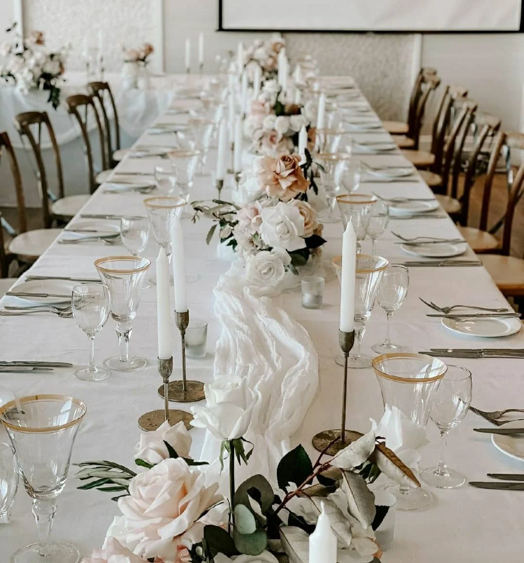 Description Picture 3 of item2PCS Cheesecloth Table Setting,Gauze Table Runner,Semi-Sheer Personalize Retro Dining Vintage Wedding Decor Dinner Table Path